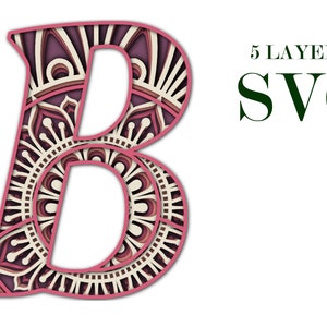 B LETTER, 3d MANDALA, 5 Schichten, digitaler Download, Svg Eps Datei