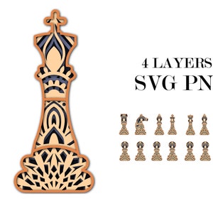 CHESS , mandato 3D, 4 livelli, file Eps PNG SVG, download digitale per glowforge,cricut,silhouette +regalo 25 modelli di mandala