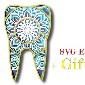 Tand, 3d mandala, 4 lagen, Digitale download, svg, eps, voor glowforge, Cricut, Silfouette +Gift 25 mandala'ssjablonen