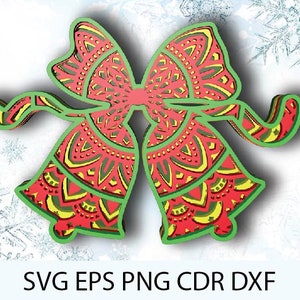 Bells 4 capas, Descarga digital, SVG EPS Cdr Dxf Png files, 3 d mandala para Glowforge,Cricut,Silhouette + Gift 25 mandalas plantillas