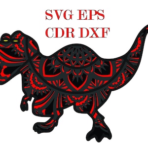 T-REX 2 , Mandala 3D , 5 capas, Svg Eps Cdr Archivos DXF , DIgital descargar Glowforge,Cricut,Silueta +Regalo 25 mandalas plantillas