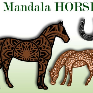 CHEVAUX et FERS À CHEVAL,Mandala 3D 4 couches, Svg Eps Cdr dxf Png, Téléchargement DIgital pour Glowforge, Cricut, Silhouette + Cadeau 25 modèles mandalas