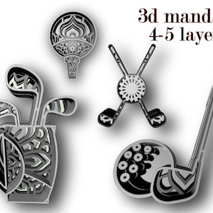 GOlf ELEMENTS , 3D Mandala , 4 -5 Schichten , Svg Eps Dateien , Digitaler Download für Glowforge, Cricut, Silhouette +Geschenk 25 Mandalas Vorlagen