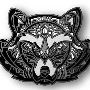 RACCOON, mandala 3D, 5 warstw, pliki SVG, pobieranie cyfrowe