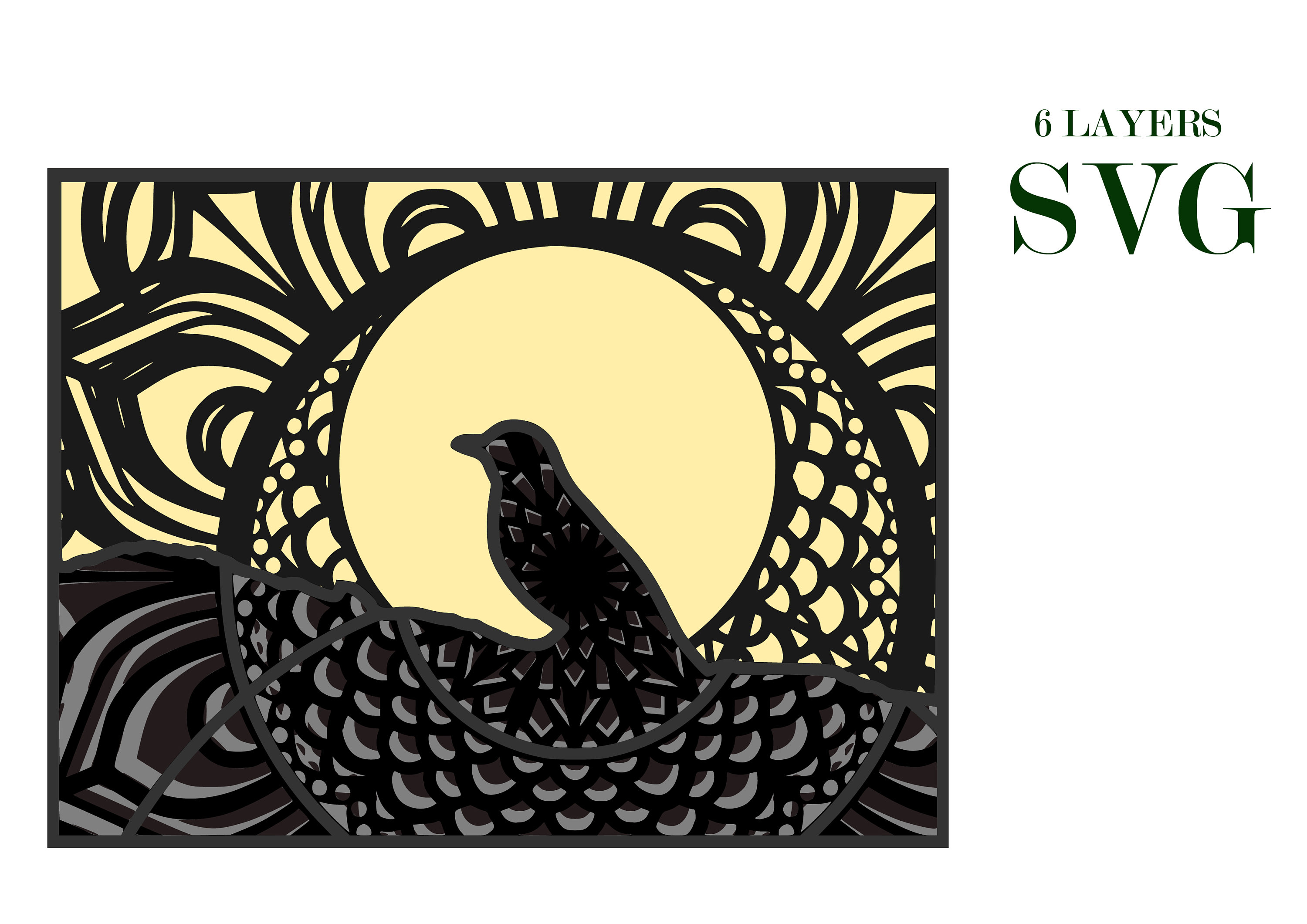 Download Bird In Yellow Frame 3d Mandala 6 Layers Svg Eps Etsy