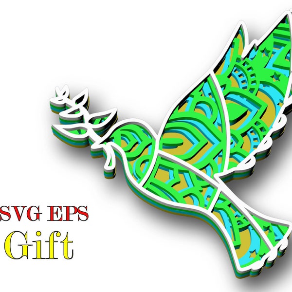 Dove 2,  3d mandala  , 4  layers , Digital download , svg , eps, for glowforge, Cricut,Silfouette +Gift 25 mandalas templates