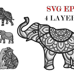 ELEPHANT BUNDLE 4 designs  3D mandala 4 layers, Svg Eps files , DIgital download for Glowforge,Cricut,Silhouette +Gift 25 mandalas templates