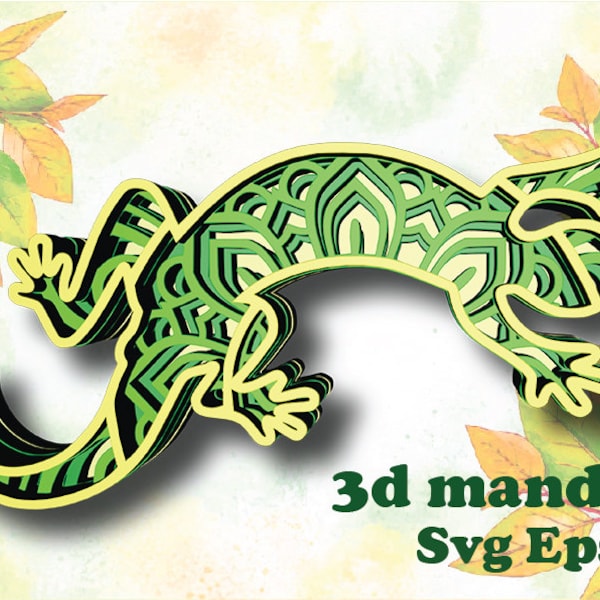 LIZARD   ,3d mandala , 4  layers , Digital download ,  SVG and Eps  file