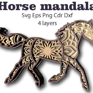 Équitation, mandala 3D 4 couches, Svg Eps Cdr dxf Png, téléchargement DIgital pour Glowforge, Cricut, Silhouette + Gift 25 modèles de mandalas
