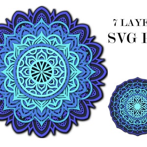 Mandala blu , 3D , 7 livelli , Svg Eps Png Cdr Dxf file , Download digitale + Regalo 25 mandala modelli