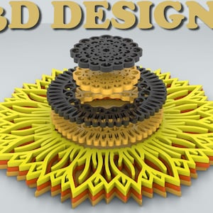SUNFLOWER , 7 livelli , mandala 3D , svg eps dxf cdr png , download DIgital per Glowforge,Cricut,Silhouette +Gift 25 modelli di mandala