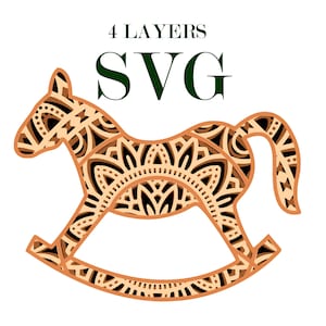 ROCKING HORSE , 3D Mandala, 4 Schichten, SVG-Dateien, DIgital herunterladen