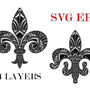 Fleur de lis , mandala 3D , 4 couches , Téléchargement numérique , svg , eps, fichiers
