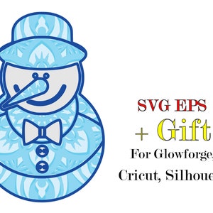 Schneemann blau, 3d Mandala, 5 Schichten, digitaler Download, SVG und Eps-Datei für Glowforge, Cricut, Silhouette +Geschenk 25 Mandalas Vorlagen