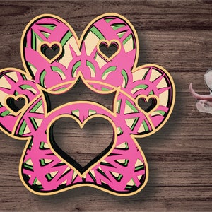 PAW 5HEART , 4 strati , Download digitale , svg , eps, file per Glowforge, Cricut, Silhouette + Gift 25 mandala modelli