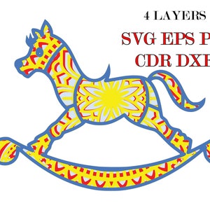 Caballo para bebé 4 capas, descarga digital, SVG EPS Cdr Dxf Png, 3 d mandala para Glowforge, Cricut, Silueta + Regalo 25 mandalas plantillas