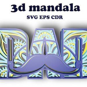 Bigote DAD, 5 capas, Descarga digital, Archivos SVG EPS Cdr, Mandala 3d