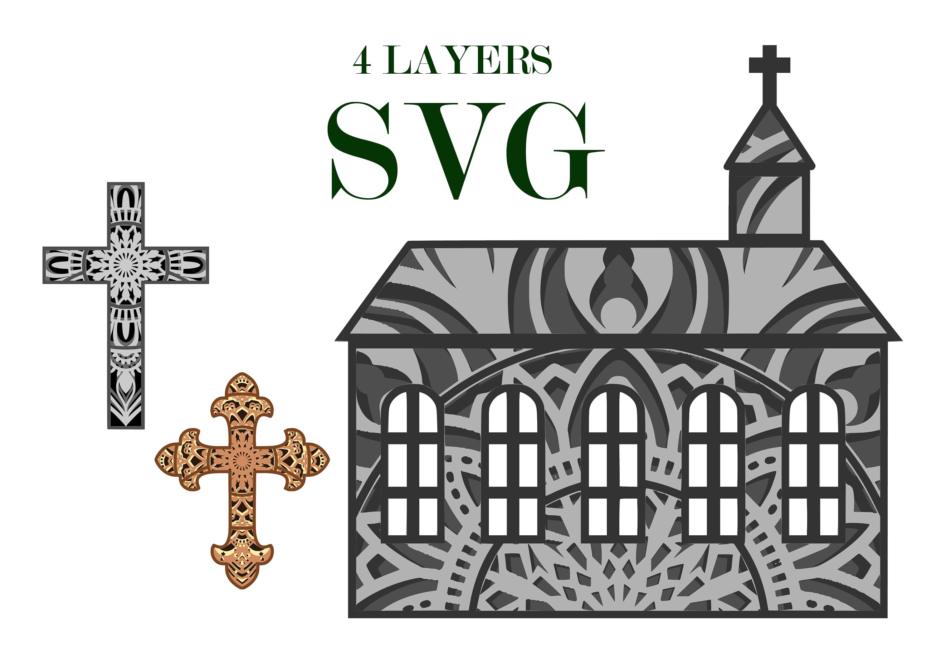 Cross And Church 3d Mandala 4 Layers Svg And Eps Files Etsy