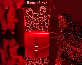 USB Lamp colour changing, home of love cute night lamp, 3D effect, Led lamp, Christmas gift, Mother's gift, Gift for mother, 3D Lamp