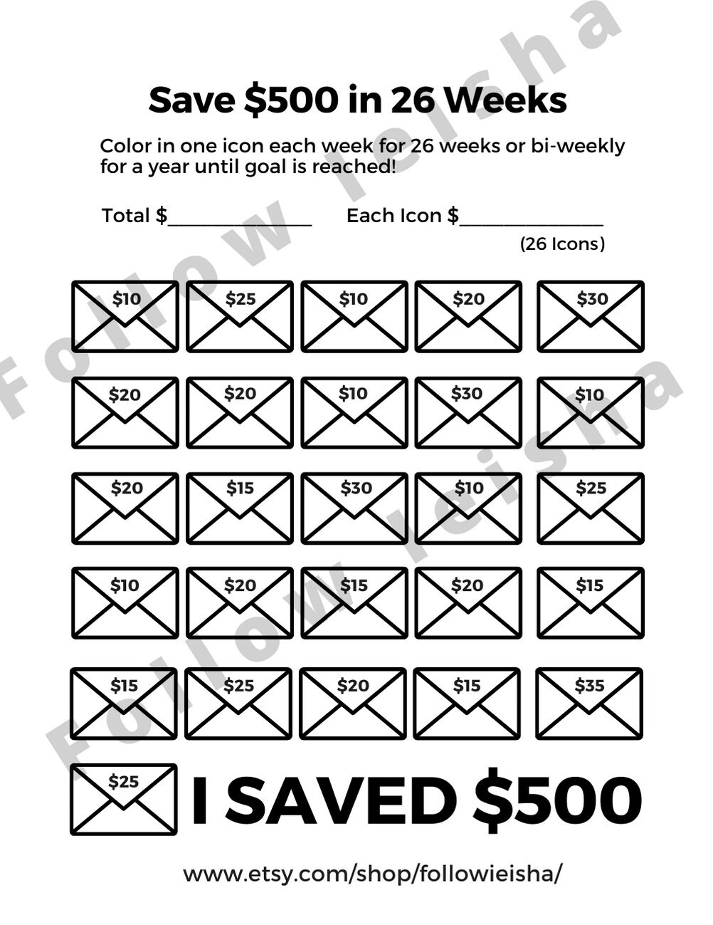 Savings Challenge Cash Envelope Fund Bundle Printable Etsy