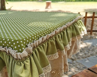 Rustic tablecloth | Canvas ruffle tablecloth | custom size tablecloth | vintage style tablecloth | personalize tablecloth