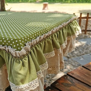 Rustic tablecloth | Canvas ruffle tablecloth | custom size tablecloth | vintage style tablecloth | personalize tablecloth