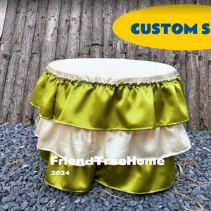 Satin tablecloth, round cake table tablecloth, anniversary birthday reception, ruffle table skirt,green wedding