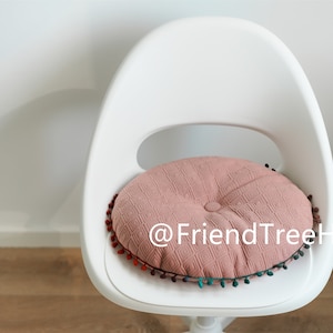 Dining chair seat pad with pompom ball/ round chair cushion / dining chair seat pad / thin seat cushion thickness 2 cm, seat pad image 2