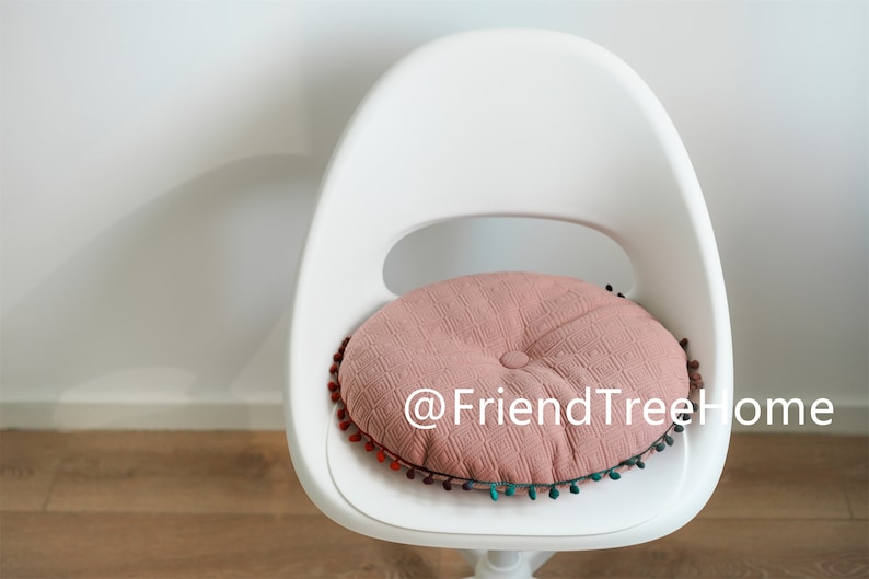 Dining Chair Seat Pad With Pompom Ball/ Round Chair Cushion / Dining