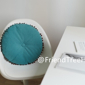 Dining chair seat pad with pompom ball/ round chair cushion / dining chair seat pad / thin seat cushion thickness 2 cm, seat pad image 6