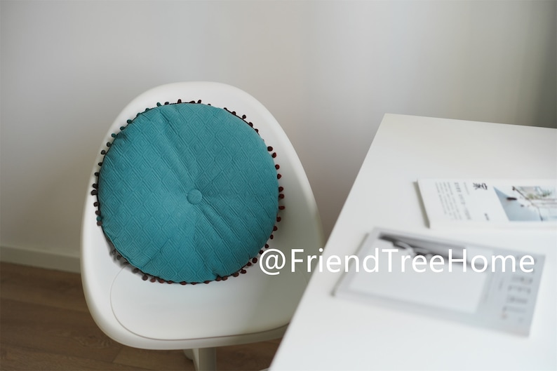 Dining chair seat pad with pompom ball/ round chair cushion / dining chair seat pad / thin seat cushion thickness 2 cm, seat pad image 6