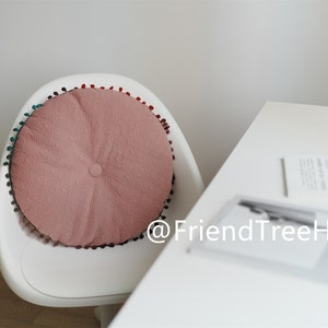 Dining chair seat pad with pompom ball/ round chair cushion / dining chair seat pad / thin seat cushion thickness 2 cm, seat pad image 4