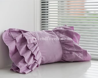 Oreiller à volants violet, coussin décoratif en coton (30 x 50 cm)