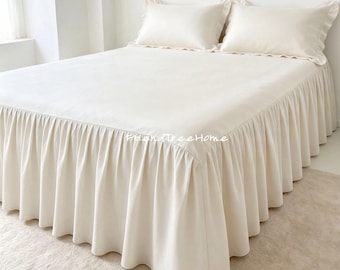 Jupe de lit rafraîchissante avec taies d'oreiller - Drap-housse en pur coton sur mesure, décoration pour dortoir