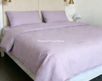Parure de lit 100 % coton - Housse de couette + taies d'oreiller + drap plat / drap-housse inclus