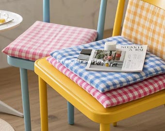 Coussin de chaise en coton à carreaux, coussin d'assise capitonné