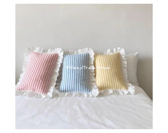 Striped Cotton Ruffle Pillowcase – Envelope Pillow Cover (35 cm x 50 cm)