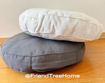 Linen Floor Cushion, Round Floor Pillow, Livingroom Cushion, Floor Cushion Custom Made Size,  Meditation Pillow, Window Seat Cushion