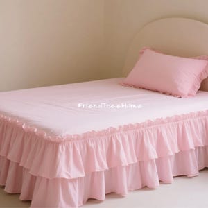 Bettrock aus reiner Baumwolle - Bettrock nach Wunsch - Dust Double-Layer Rüschen Rosa