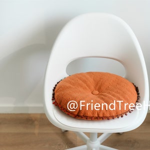 Dining chair seat pad with pompom ball/ round chair cushion / dining chair seat pad / thin seat cushion thickness 2 cm, seat pad image 3