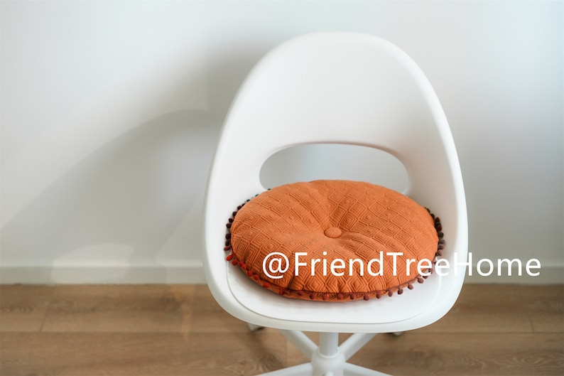 Dining Chair Seat Pad With Pompom Ball/ Round Chair Cushion / Dining