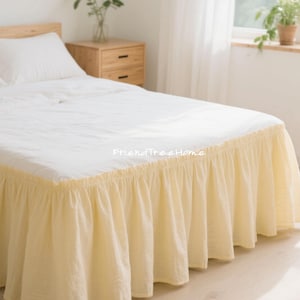 Pure Cotton Bed Skirt -Custom Bed Skirt - Bed Skirt Dust Ruffle Creamy Yellow - Farmhouse Bed Skirt with Ruffles - Dorm Decor -Dorm Bedding