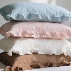 Funda de almohada con volantes de ramio - Funda de almohada personalizada - Funda de almohada con cremallera - Funda de almohada estándar tamaño queen - Fundas con volantes - Ropa de cama natural