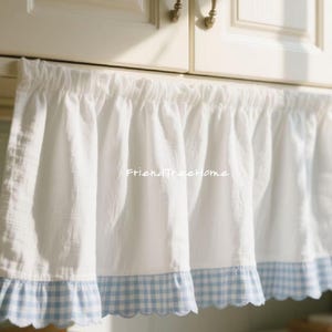 Short Window Curtain - Custom Curtain Blue - French Country Style Curtain Panel - Plaid Cotton Curtain - Blue Curtain - Farmhouse Curtain