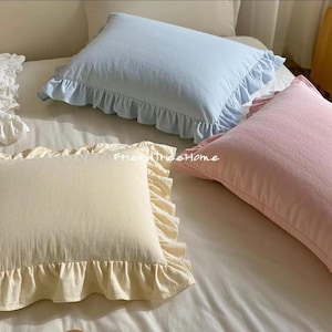 Funda de almohada extra suave - Funda de almohada con volantes de algodón - Funda de almohada estilo sobre - Funda de almohada estándar tamaño queen y king - Fundas con volantes