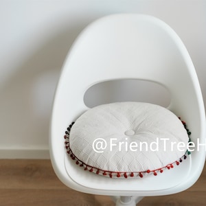 Dining chair seat pad with pompom ball/ round chair cushion / dining chair seat pad / thin seat cushion thickness 2 cm, seat pad image 7