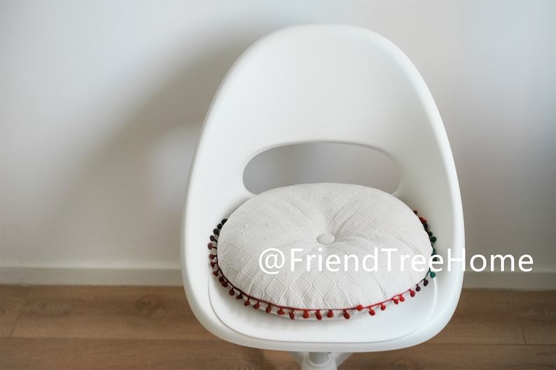 Dining chair seat pad with pompom ball/ round chair cushion / dining chair seat pad / thin seat cushion thickness 2 cm, seat pad image 7
