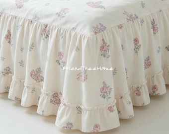 Jupe de lit fleurie - Drap de lit en pure gaze de coton, décoration de dortoir de ferme