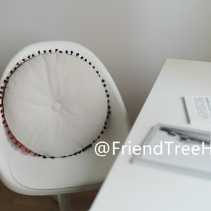 Dining chair seat pad with pompom ball/ round chair cushion / dining chair seat pad / thin seat cushion thickness 2 cm, seat pad image 5