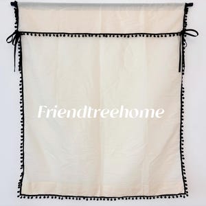 Linen Window Curtain - Custom Curtain - French Country Style Curtain Panel Beige - Pompom Trim Window Panel  -  Romantic Cafe Curtain
